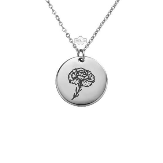 Carnation Birth Flower Necklace – Gold or Silver January Charm – Personalized Jewelry for Mom, Memorial, or Birthday – Keychain Option
