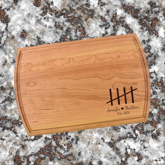 Fifth Year Wood Anniversary Cutting Board - 5th Anniversary Cutting Board, Wood Gift with Five Tally Marks Design, Engraved Kitchen Keepsake