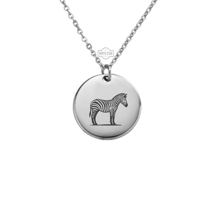 Zebra Necklace - Animal Wildlife Zoo Safari Gold or Silver Minimalist Dainty Engraved Custom Pendant Charm Jewelry - Personalized Gift