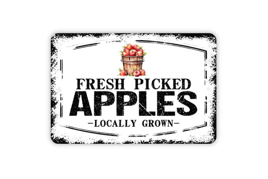Fresh Picked Apples Locally Grown Sign - Apple Orchard Fruit Metal Sign Wall Art Indoor Or Outdoor