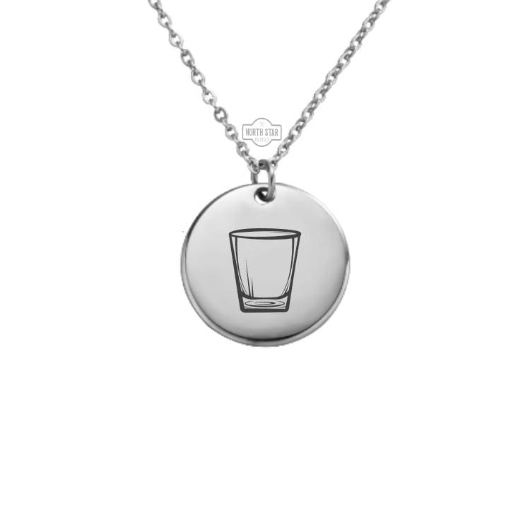 Shot Glass Necklace - Drinking Cheers Gold or Silver Minimalist Dainty Engraved Custom Pendant Charm Jewelry - Personalized Gift for Her