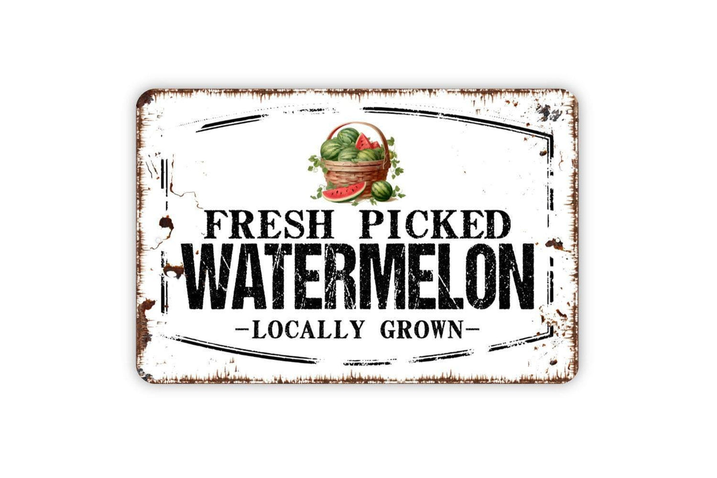 Fresh Picked Watermelon Locally Grown Sign - Watermelons Fruit Metal Sign Wall Art Indoor Or Outdoor