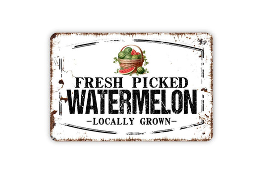 Fresh Picked Watermelon Locally Grown Sign - Watermelons Fruit Metal Sign Wall Art Indoor Or Outdoor