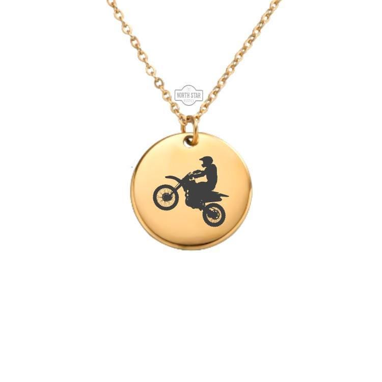 Dirt Bike Necklace – Gold or Silver Motocross Charm – Personalized Gift for Riders – Off-Road Jewelry – Keychain Available