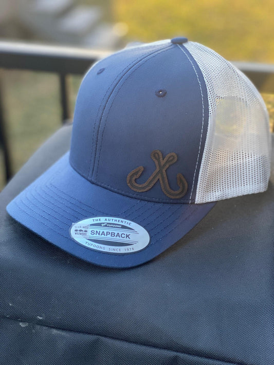 Fishing Hooks Hat – Snapback Trucker Hat with Engraved Patch, Fisherman Gift, Outdoor Sports Hat, Rustic Fishing Cap for Men