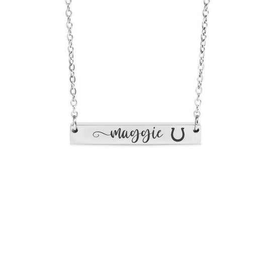 Personalized Horseshoe Bar Necklace or Keychain – Custom Name Engraved Gift – Equestrian or Good Luck Jewelry Keepsake