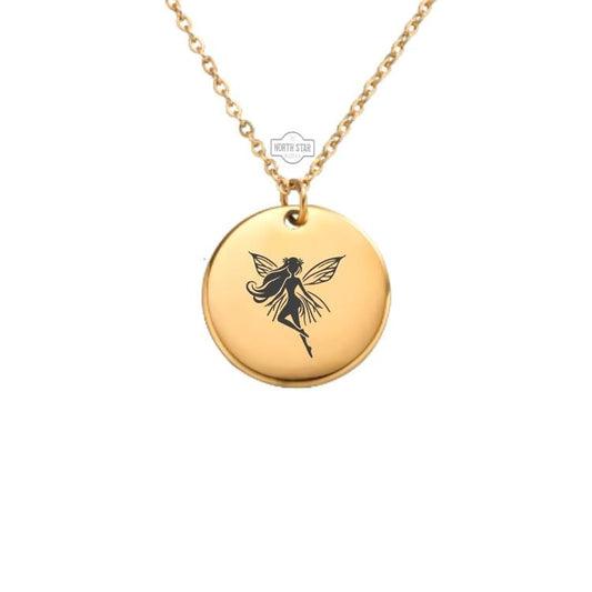 Fairy Necklace - Fantasy Gold or Silver Minimalist Dainty Engraved Custom Pendant Charm Jewelry - Personalized Gift