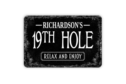 19th Hole Personalized Sign – Relax and Enjoy Golf Bar Wall Decor, Custom Man Cave or Patio Sign for Golfers, Custom Name Vintage-Style Gift