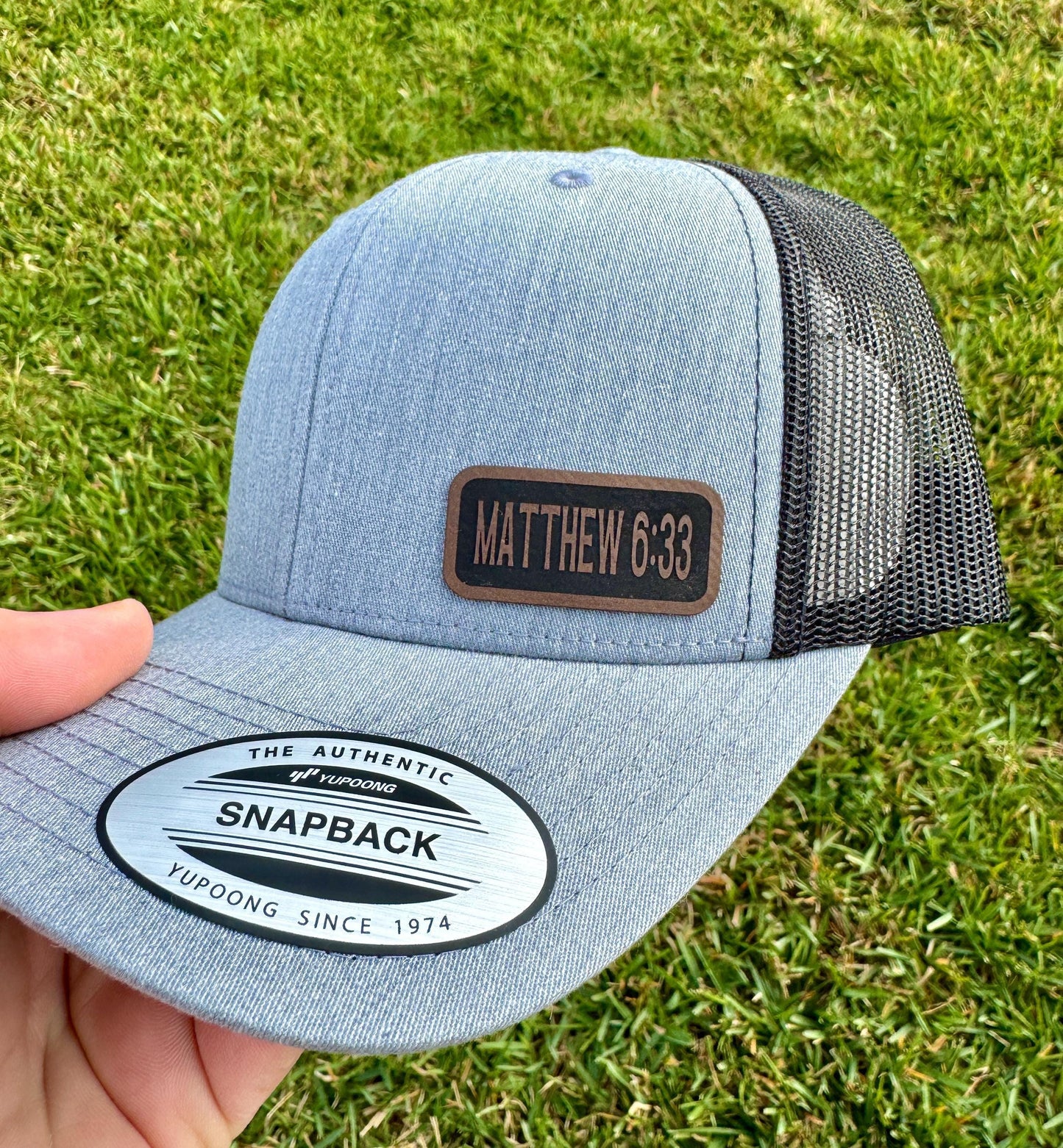 Matthew 6:33 Hat Snapback Trucker – Engraved Patch Christian Cap, “Seek First the Kingdom” Bible Verse Hat, Faith Gift