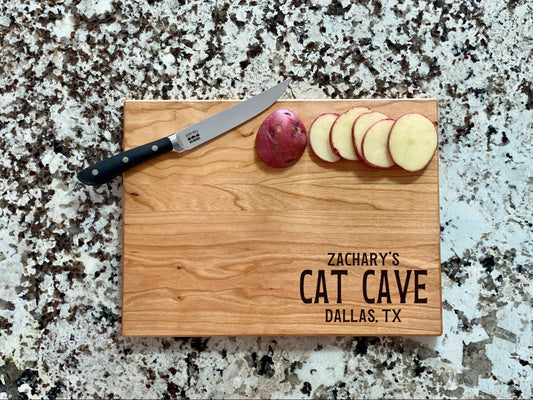 Personalized Cat Cave Cutting Board | Catio Charcuterie Board | Custom Serving Tray | Personalized Housewarming Gift