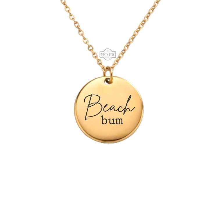 Beach Bum Necklace – Gold or Silver Ocean Charm – Personalized Gift for Beach Lovers – Coastal Jewelry – Keychain Option Available