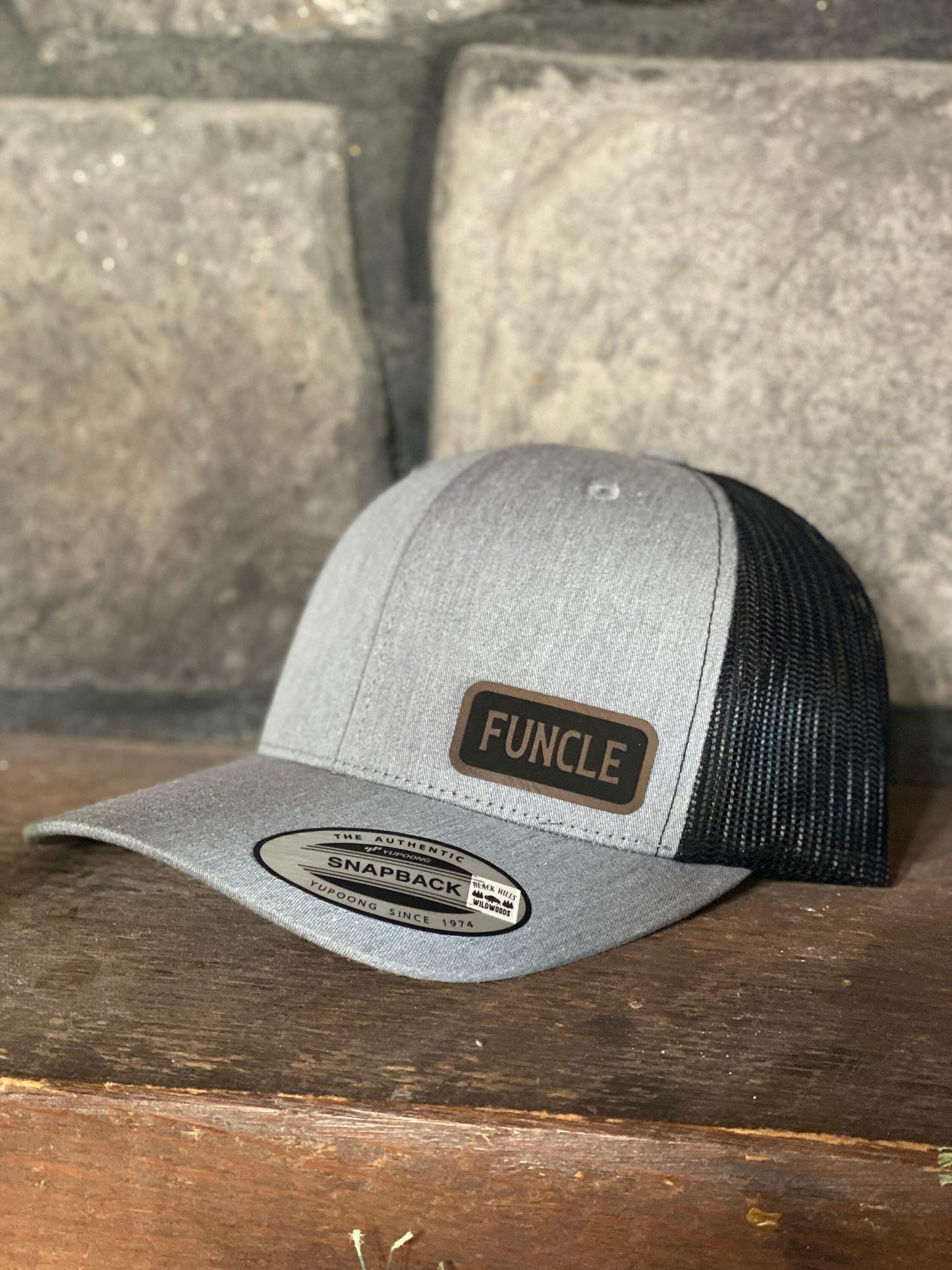 Funcle Hat – Snapback Trucker Hat with Engraved Patch, Funny Uncle Gift, Cool Uncle Trucker Cap, Rustic Favorite Uncle Hat