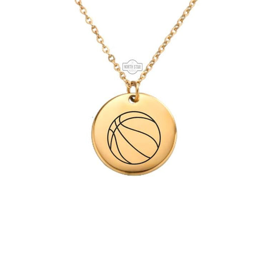 Basketball Necklace - Sports Mom Gold or Silver Minimalist Dainty Engraved Custom Pendant Charm Jewelry