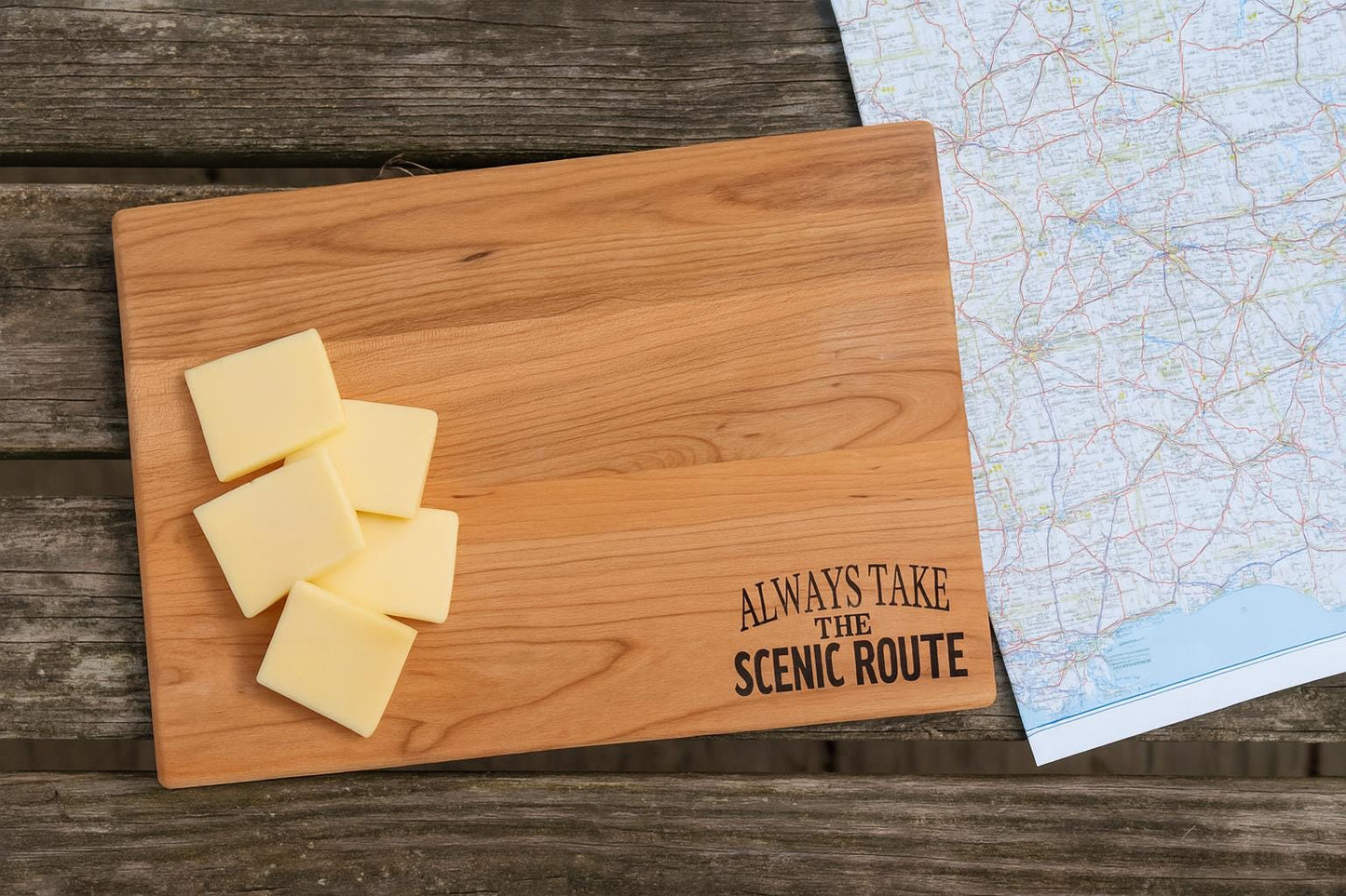 Always Take The Scenic Route Cutting Board |  Travel Charcuterie Board | Custom Serving Tray | Personalized Gift | Road Trip Gift