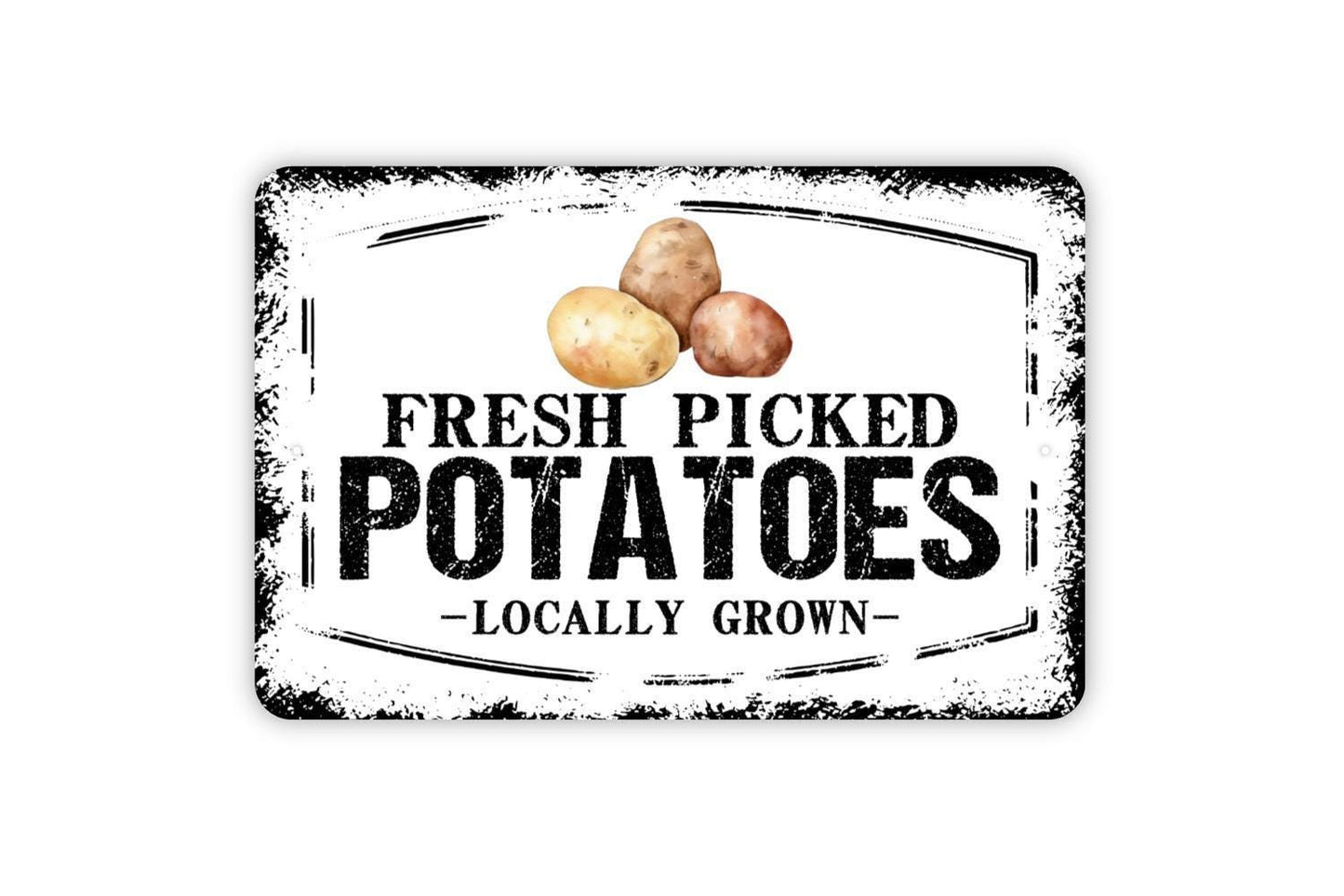 Fresh Picked Potatoes Locally Grown Sign - Farm Fresh Vegetables Farmers Market Metal Sign Wall Art Indoor Or Outdoor