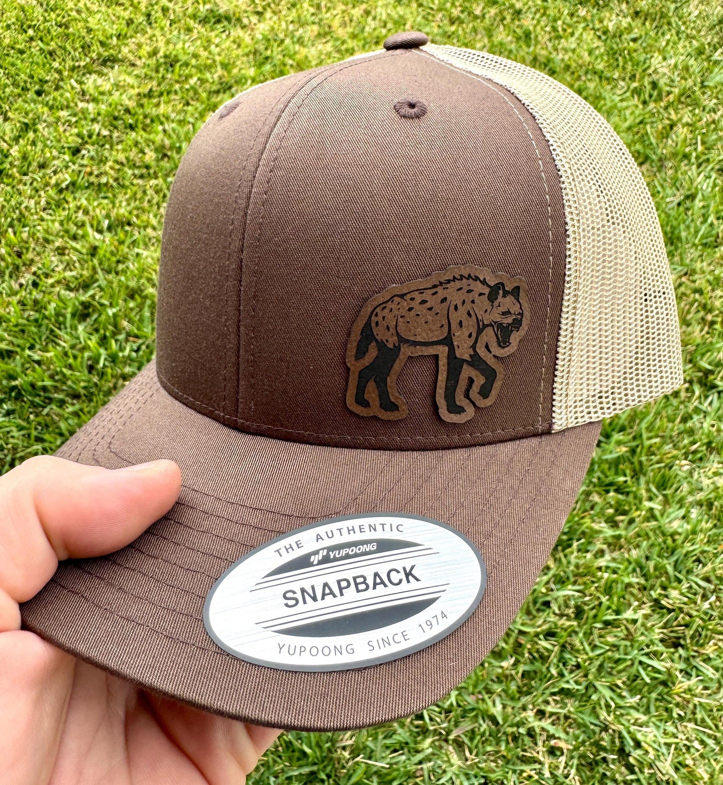Hyena Hat Snapback Trucker – Engraved Patch Cap for Wildlife Lovers, Safari Fans, Unique Animal Gift with Bold Outdoor Style