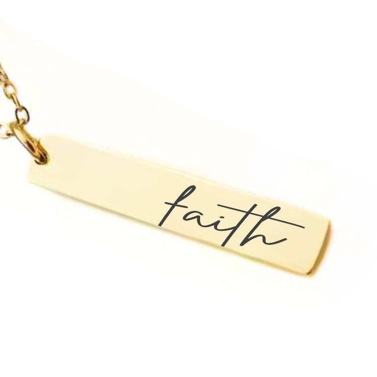 Faith Bar Necklace or Keychain – Minimalist Engraved Christian Gift – Spiritual Jewelry for Her or Him – Inspirational Token