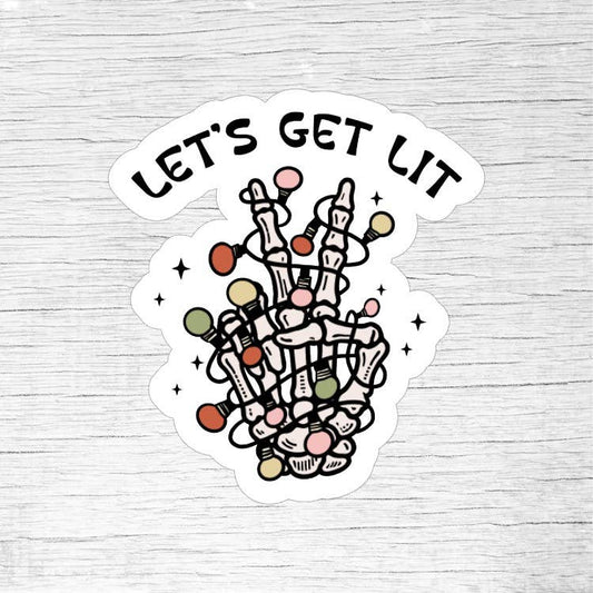 Let’s Get Lit Skeleton Hand Sticker - Funny Christmas Lights