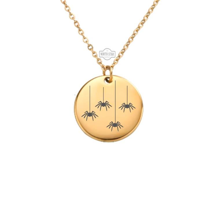 Spiders Necklace - Spider Halloween Gold or Silver Minimalist Dainty Engraved Custom Pendant Charm Jewelry