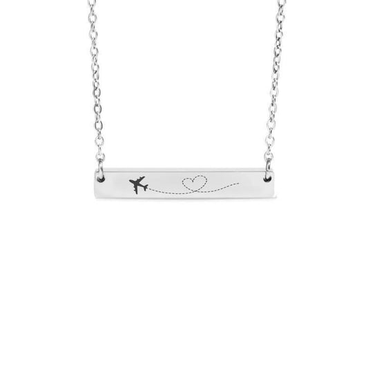Airplane Bar Necklace or Keychain – Travel Lover Gift – Engraved Minimalist Jewelry – Wanderlust or Pilot Keepsake