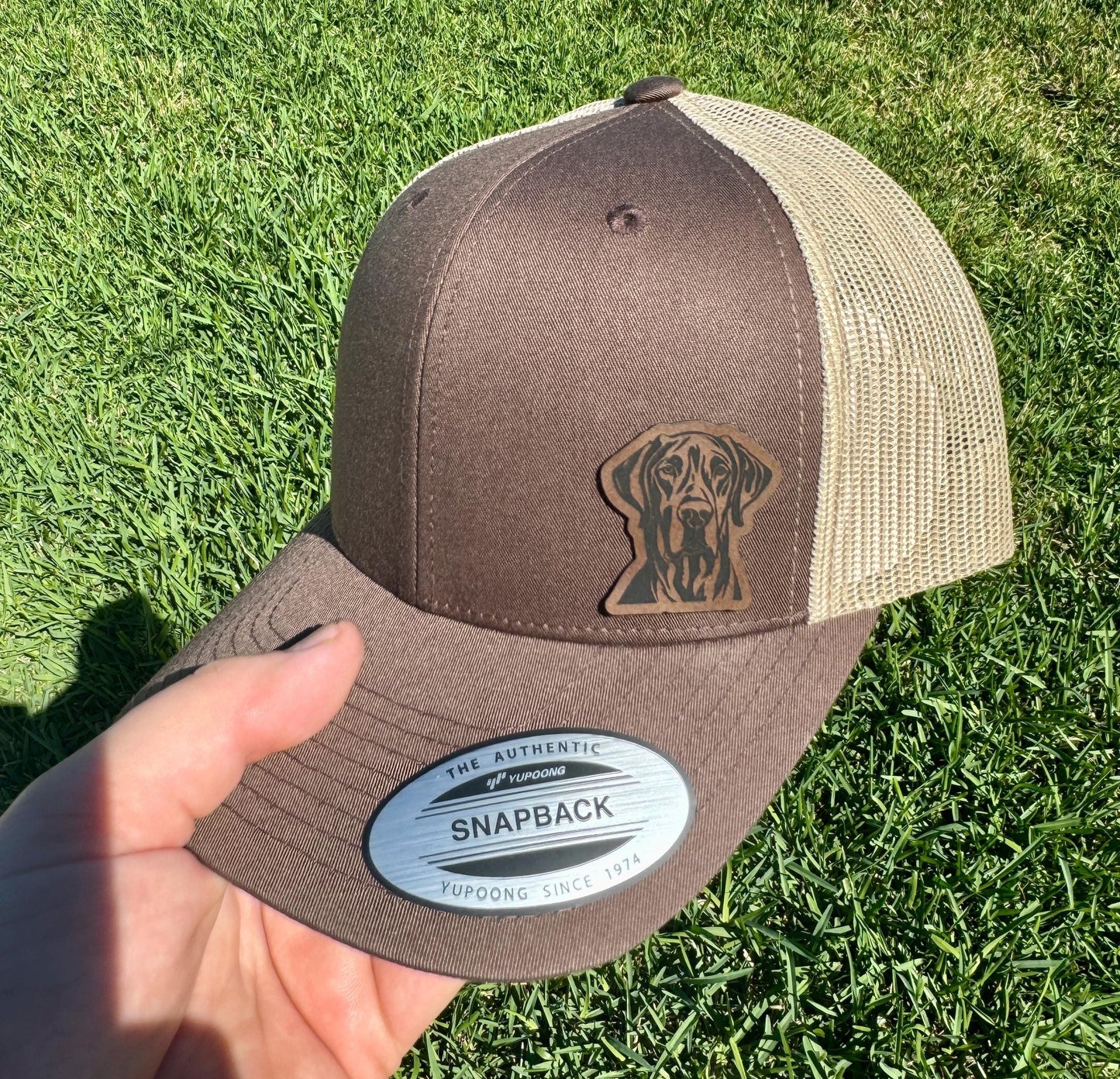 Great Dane Hat – Snapback Trucker Hat with Engraved Patch, Dog Lover Gift, Gentle Giant Dog Cap, Rustic Mesh Hat for Dane Owners
