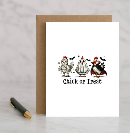 Chick or Treat Card – Funny Halloween Card with Chicken