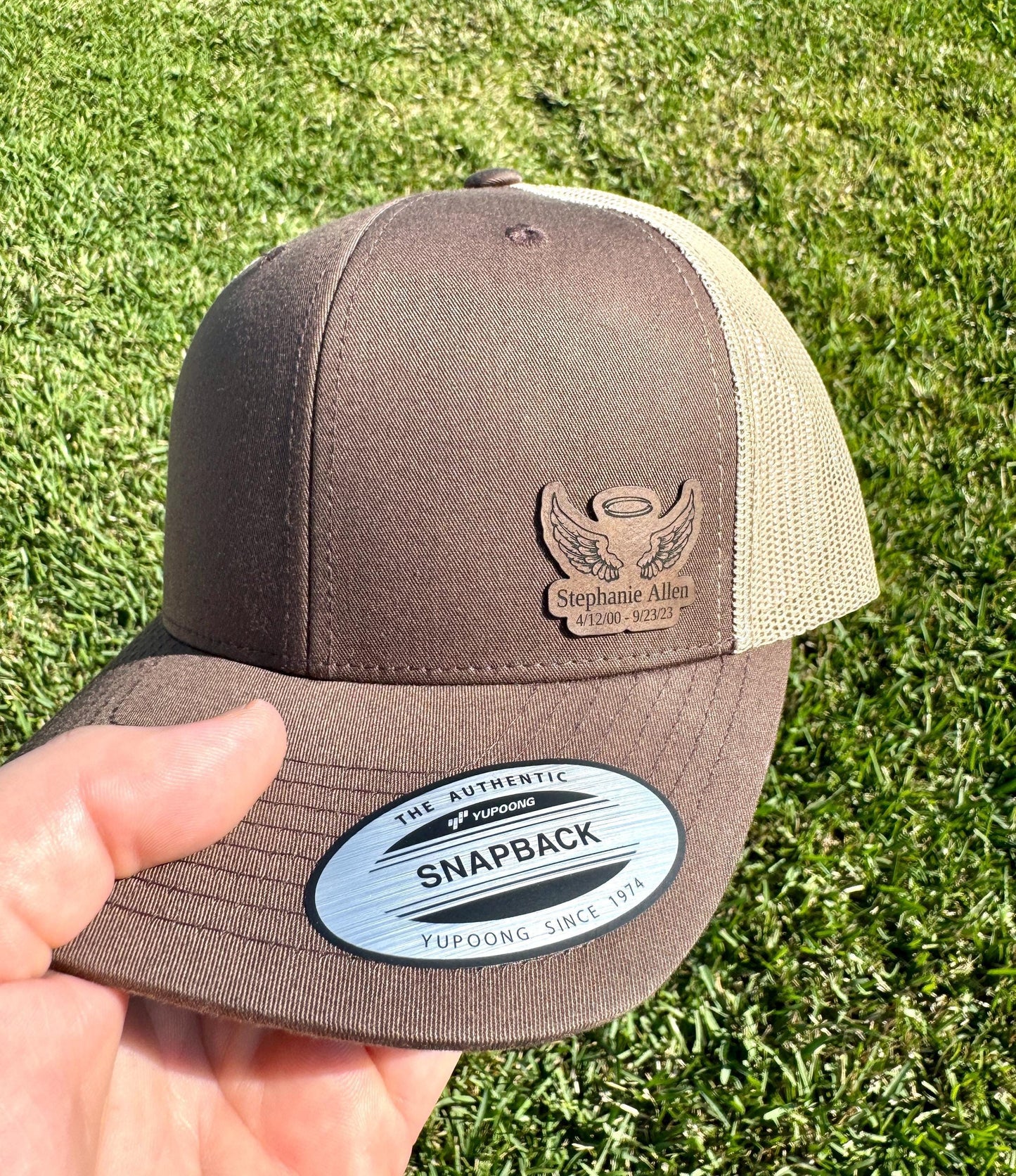 Memorial Angel Wings Hat Snapback – Personalized Engraved Patch Cap, Remembrance Gift, In Memory Hat with Name or Date