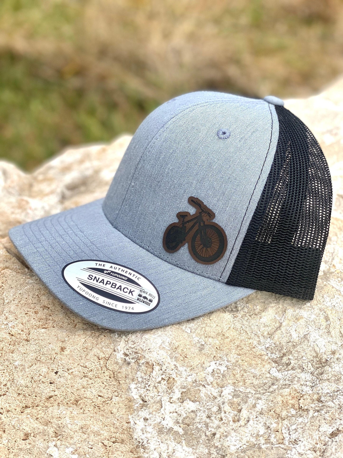 Mountain Bike Hat Snapback Trucker – Engraved Patch Bicycle Cap, Cyclist Gift, Trail Riding Hat, MTB or Outdoor Adventure Style