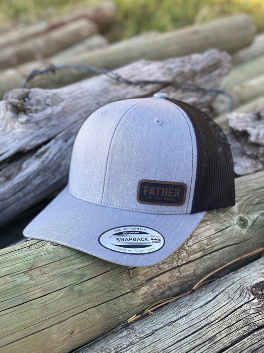 Father of the Bride Hat – Snapback Cap for Wedding Day, Gift for Dad, Engraved Patch, Mesh Back Hat for Father, Patch Trucker Hat