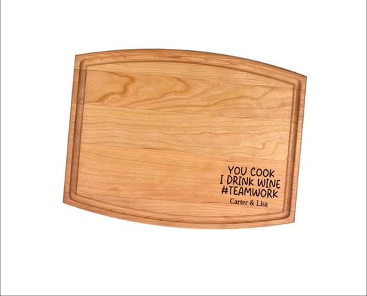 You Cook I Drink Wine Teamwork Funny Cutting Board - Charcuterie Board | Custom Serving Tray | Personalized Beach House Gift | Wedding Gift