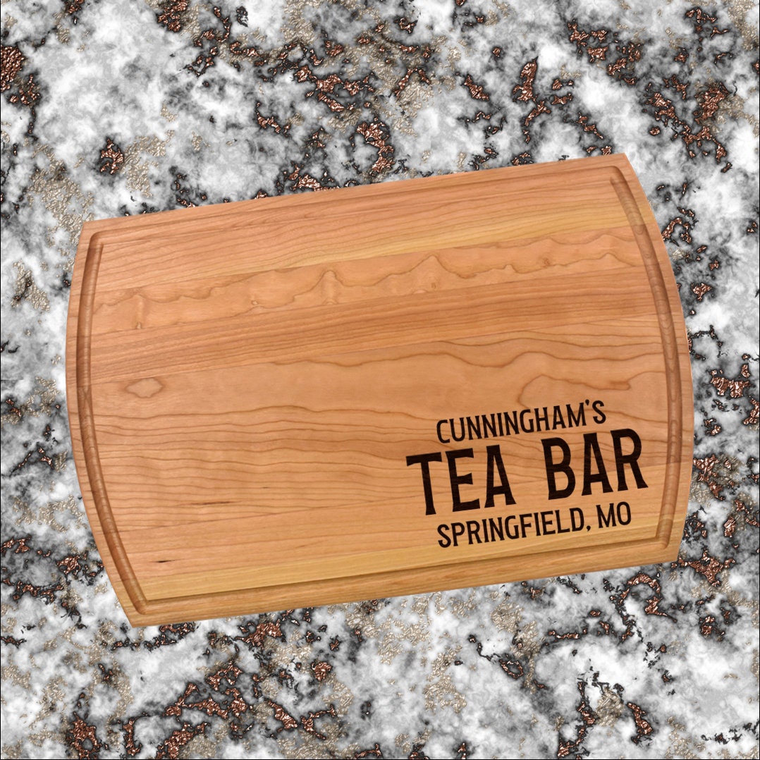 Personalized Tea Bar Cutting Board | Tea Room Charcuterie Board | Custom Serving Tray | Personalized Coffee Tea Cocoa Gift | Kitchen Gift