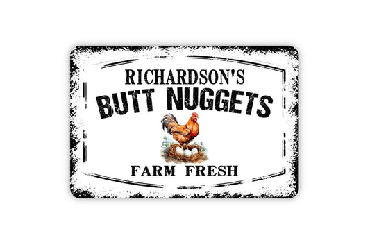 Personalized Butt Nuggets Sign - Custom Your Name Farm Fresh Butt Nuggets Chicken Coop Metal Wall Art Indoor Or Outdoor