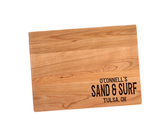 Personalized Sand And Surf Cutting Board | Surfer Gift Charcuterie Board | Custom Serving Tray | Personalized Housewarming Gift