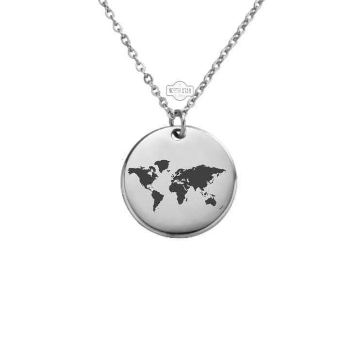 World Map Necklace – Gold or Silver Travel Charm – Personalized Wanderlust Gift – Globe Jewelry for Adventurers – Keychain Available