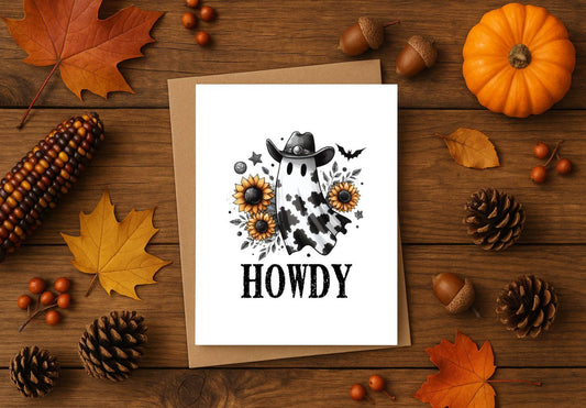 Howdy Ghost Card – Western Halloween Greeting Card with