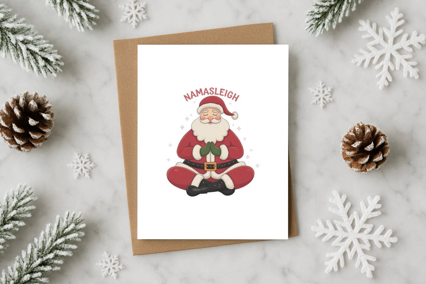 Namasleigh Funny Christmas Card with Santa – Yoga-Inspired H