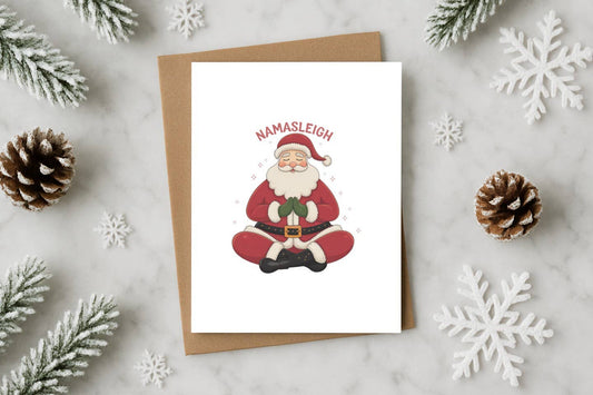 Namasleigh Funny Christmas Card with Santa – Yoga-Inspired H