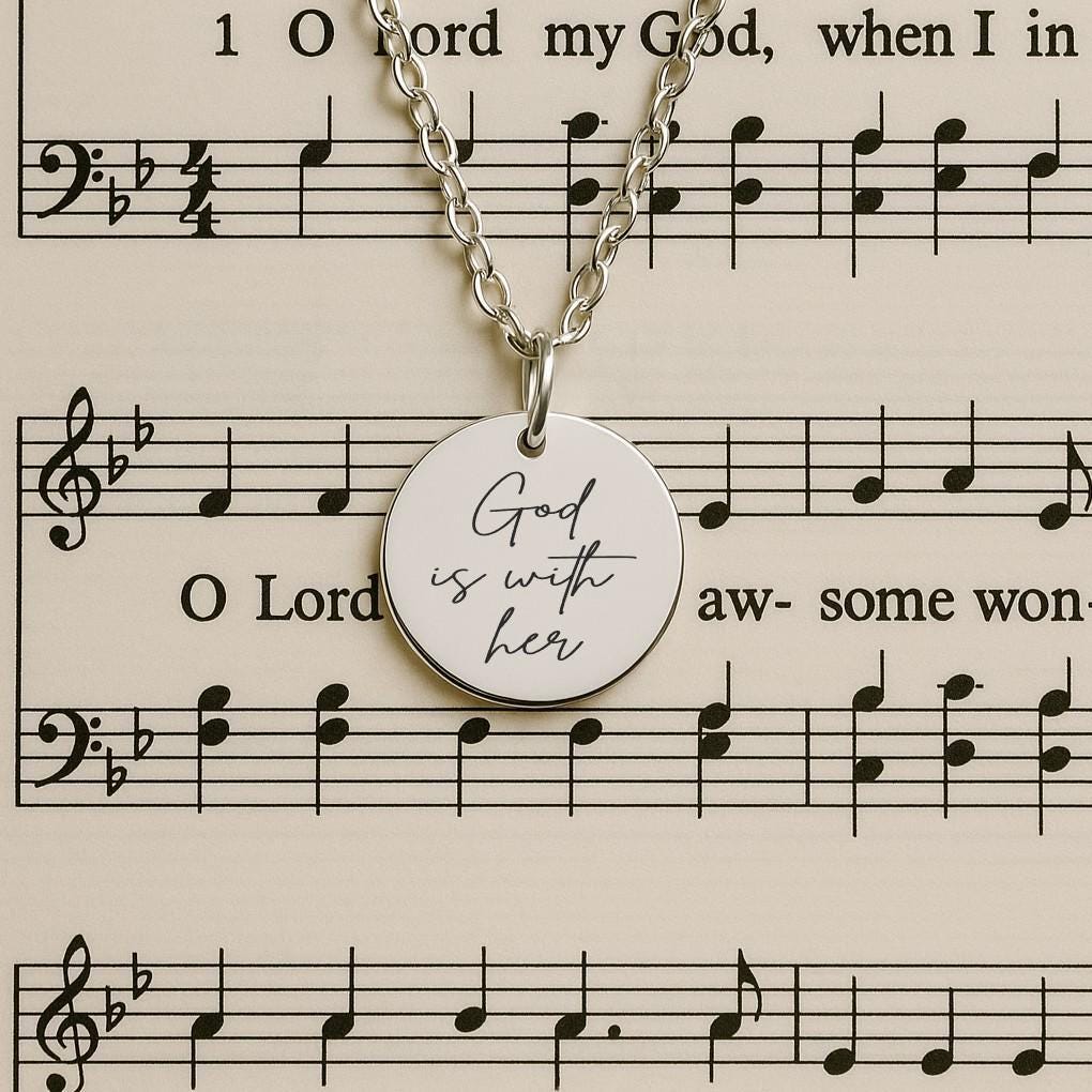 God Is With Her Necklace or Keychain – Personalized Christian Gift in Gold or Silver, Faith Charm for Encouragement or Strength