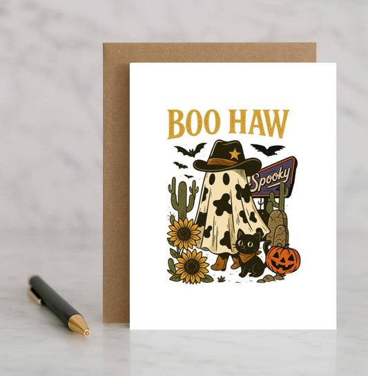 Boo Haw Card – Funny Western Halloween Card – Cowboy Ghost