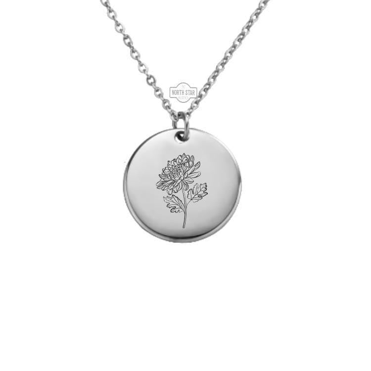 Chrysanthemum Birth Flower Necklace – November Gold or Silver Floral Charm – Personalized Jewelry Gift – Keychain Available