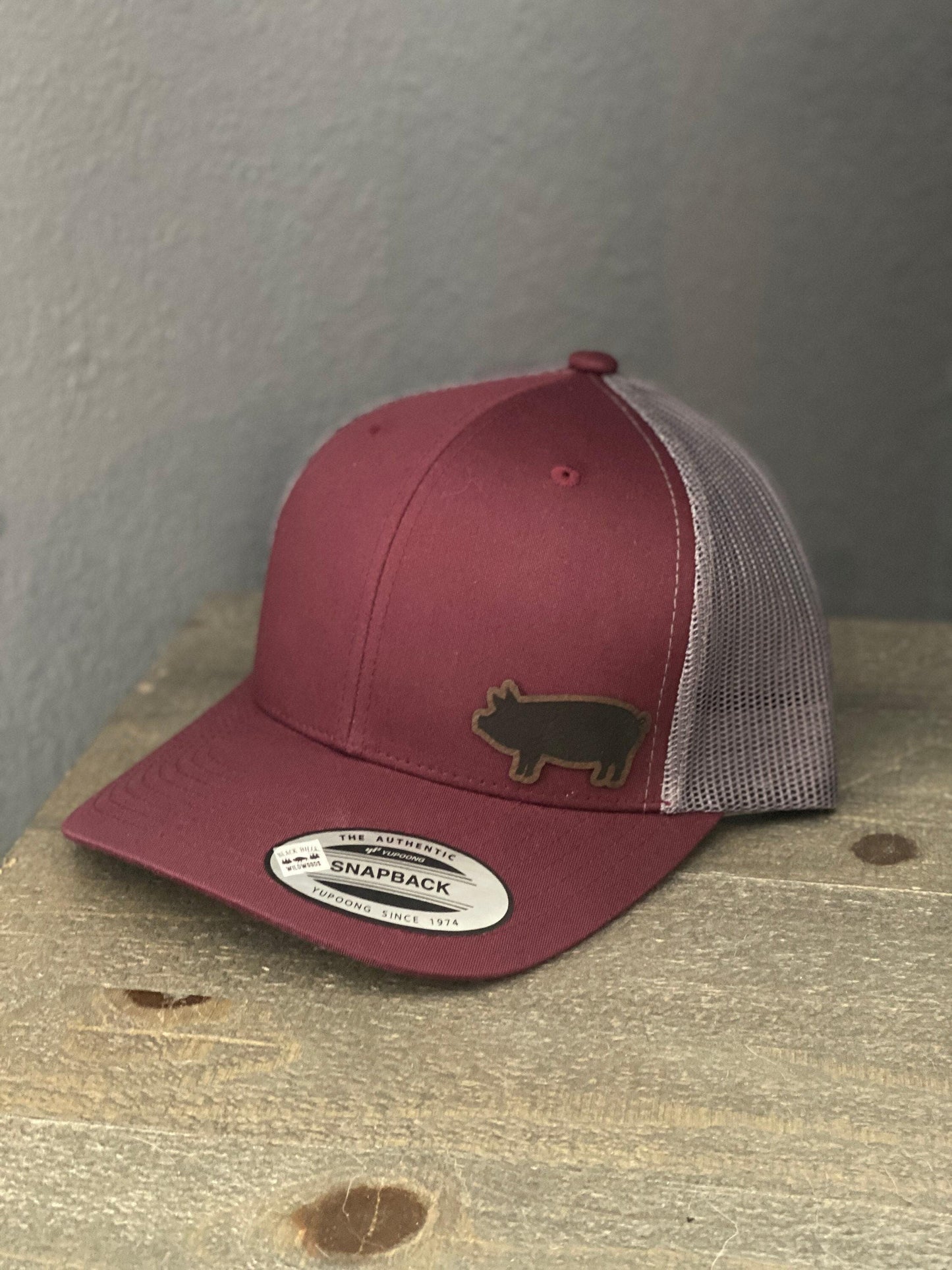 Pig  Trucker Hat – Snapback Cap with Engraved Swine Design, Farm Animal Hat, Rustic Gift for Farmers or Pig Lovers