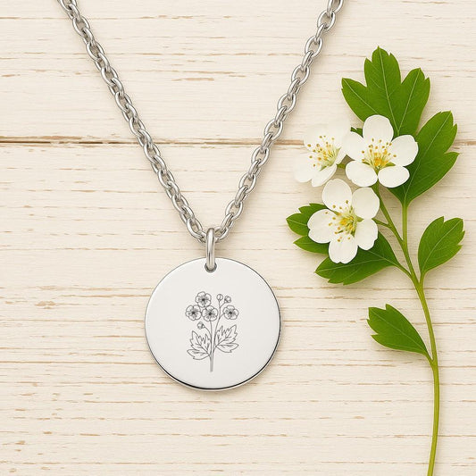 Hawthorn Birth Flower Necklace or Keychain – May Birthday Gift with Personalized Floral Charm in Gold or Silver for Her or Him