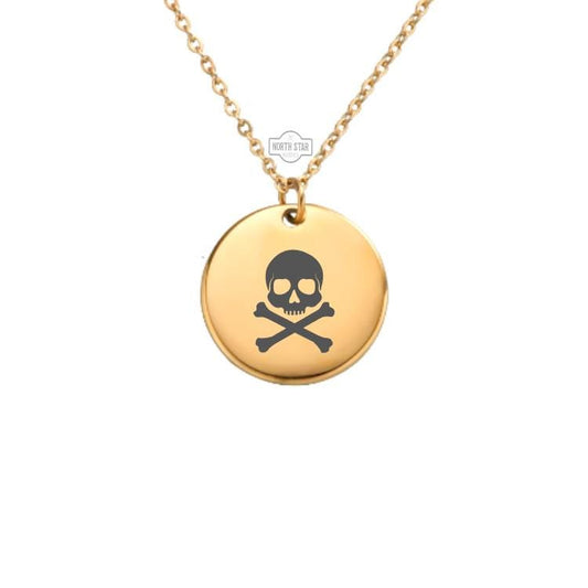 Skull And Bones Necklace - Halloween Gold or Silver Minimalist Dainty Engraved Custom Pendant Charm Jewelry