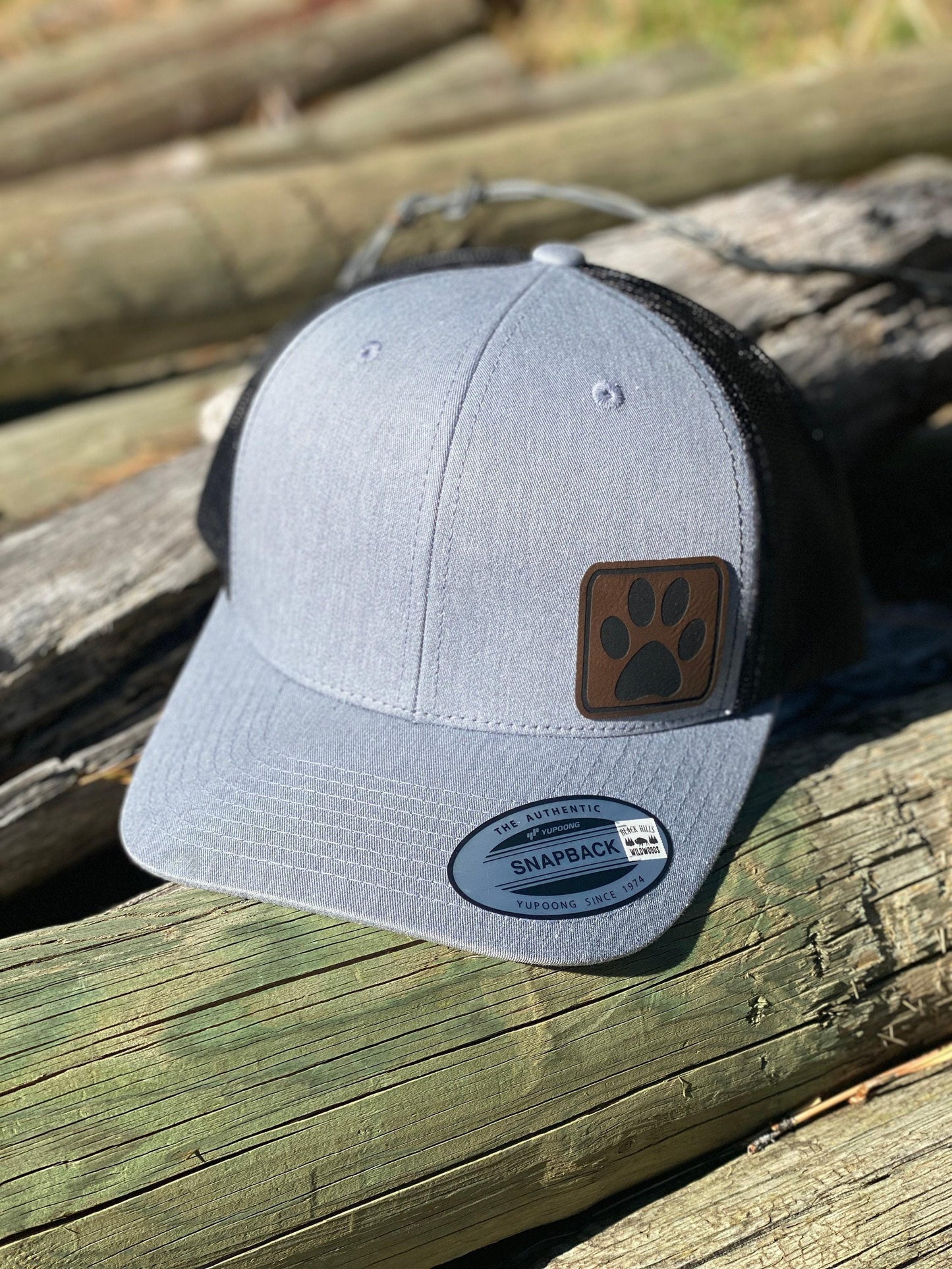 Paw Print  Trucker Hat – Engraved Animal Lover Snapback Cap, Pet Parent Gift, Dog or Cat Paw Rustic Hat