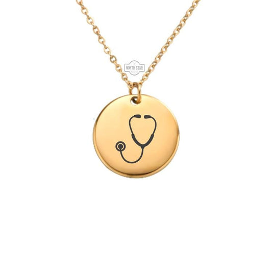 Stethoscope Necklace - Nurse Doctor Gift Gold or Silver Minimalist Dainty Engraved Custom Pendant Charm Jewelry - Personalized Gift