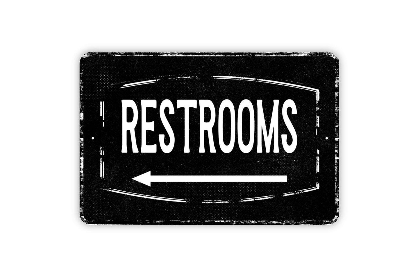 Restrooms With Directional Arrow Sign - Bathroom This Way Metal Sign Wall Art - Vinyl Sticker Decal