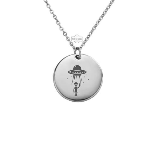 Alien UFO Necklace – Gold or Silver Space Charm – Personalized Sci-Fi Jewelry – Gift for Believers or Nerds – Keychain Option Available