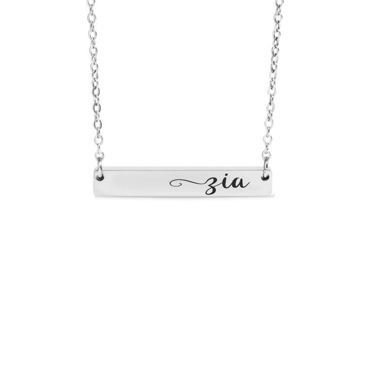 Zia Bar Necklace or Keychain – Italian Aunt Gift from Niece or Nephew – Engraved Jewelry Keepsake – Simple and Meaningful Charm