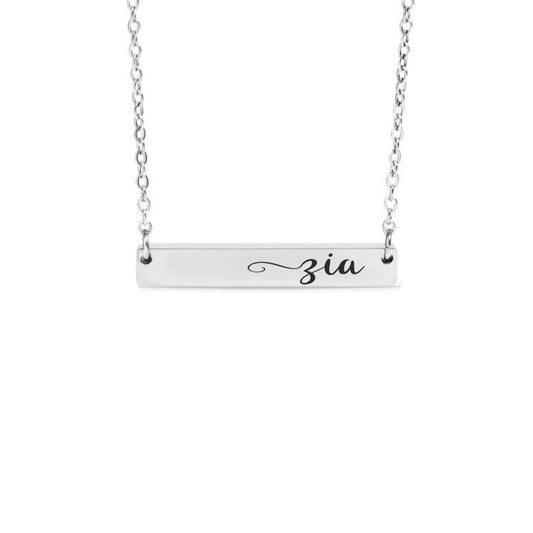 Zia Bar Necklace or Keychain – Italian Aunt Gift from Niece or Nephew – Engraved Jewelry Keepsake – Simple and Meaningful Charm