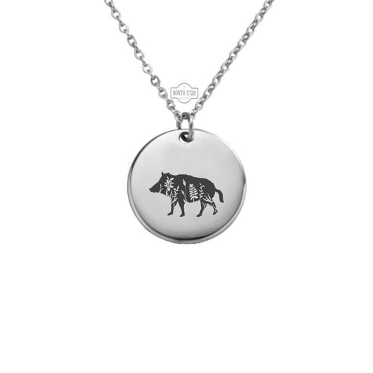 Wild Boar Necklace - Razorback Hog Pig Gold or Silver Minimalist Dainty Engraved Custom Pendant Charm Jewelry - Personalized Gift For Her